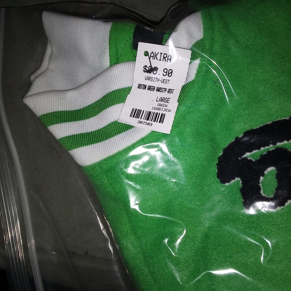 AKIRA "IN YOUR CITY BOSTON GREEN VARSITY VEST". **NWT** - Picture 11 of 12
